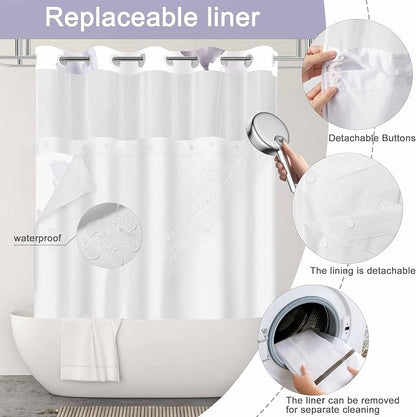 No Hook Shower Curtain and Liner Set, Purple Boho Floral 71x74 | Watercolor Boho Flower, with Snap in Liner, Waterproof, Machine Washable, Quick-Drying, for Hotel Bathroom