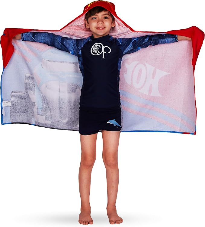 Hot Wheels Soft Cotton Bath/Pool/Beach Terry Hooded Towel Wrap, 24" x 50", By Franco Kids