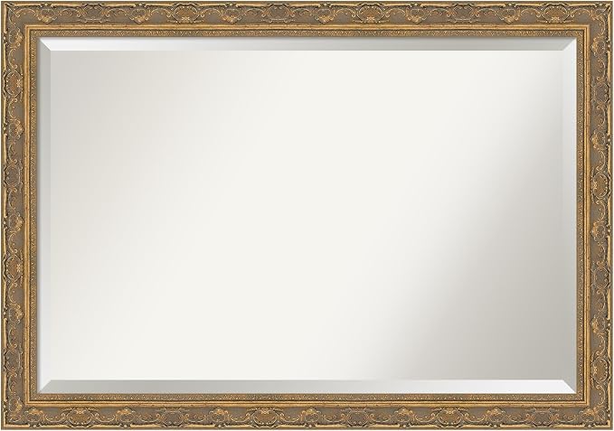 Amanti Art Gold Bathroom Mirror for Over Sink, 28x40 Filigree Gold Rectangle Vanity Mirror, Large Traditional Frame, Hangs Horizonally and Vertically, Bathroom Wall Decor, Beveled Edge