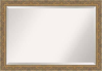 Amanti Art Gold Bathroom Mirror for Over Sink, 28x40 Filigree Gold Rectangle Vanity Mirror, Large Traditional Frame, Hangs Horizonally and Vertically, Bathroom Wall Decor, Beveled Edge