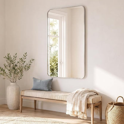 30x48 Inch Brushed Nickel Rounded Rectangle Bathroom Vanity Mirror | For Over-Sink Bathrooms, Corrosion-Resistant Aluminum Frame, Slim Front Profile, Vertical or Horizontal Layout