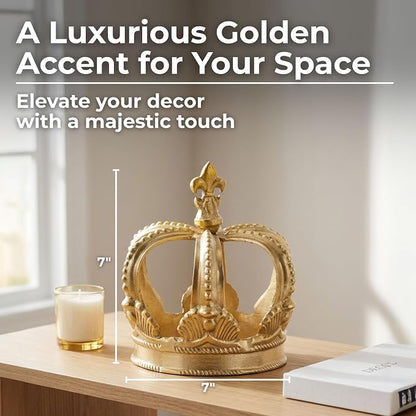 Metal Crown Display for Bathroom Decor - Regal Form Accent Display for Home, Living Room, Office, and Shelf Styling - Sculpture Ornament Statement Piece for Coffee Table Decor - 7", Gold & Metallic