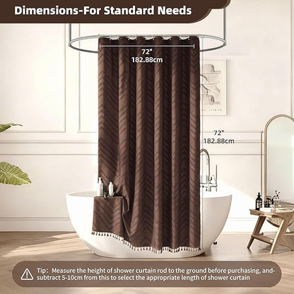 Brown Shower Curtain Fabric Shower Curtain for Bathroom 72 x 72 Tufted Chevron Textured Striped Modern Farmhouse Minimalist for Bathroom