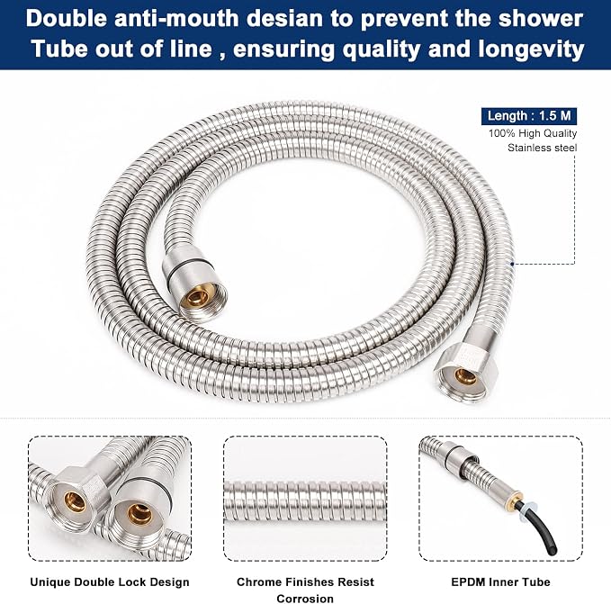NearMoon Hand Held Shower Head, Luxury High Pressure Shower Kit with Wall Connector and Hose Set, for Bathroom Showering System Contemporary Square Style (Brushed Nickel)