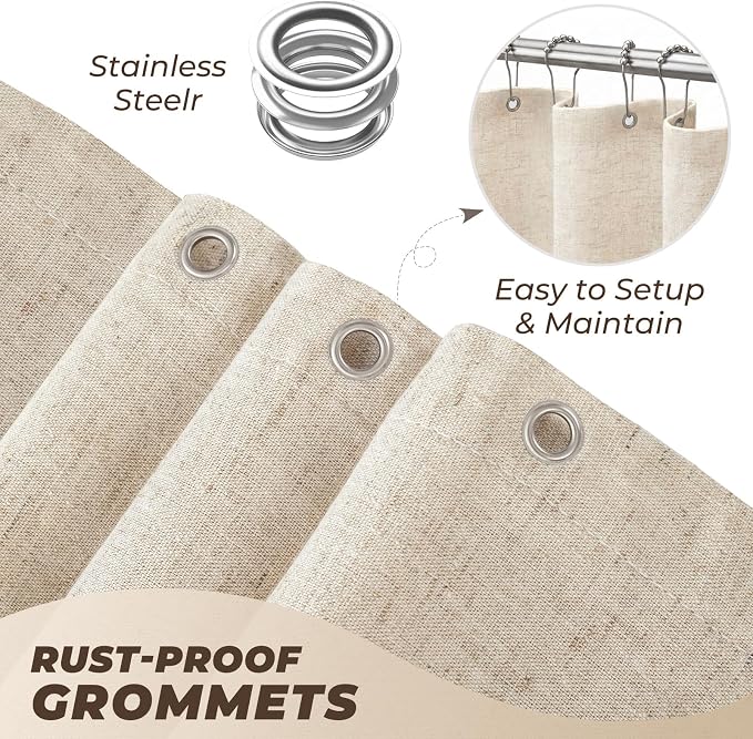 Linen Shower Curtain Boho Beige Shower Curtains for Bathroom Thick Fabric Shower Curtain with Tassels Neutral Shower Curtains Rustic Farmhouse Bath Decor(Beige,72x96 Inches)