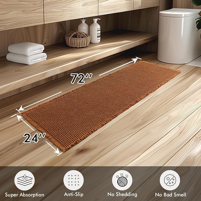 MIULEE Set of 2 Waffle Bathroom Runner Rugs Caramel 2'x6'(24"x72") | Non Slip, Super Absorbent, Washable, Ultra Soft, Boho Bath Mats for Bathroom Hallway Bedroom Laundry Room Kitchen