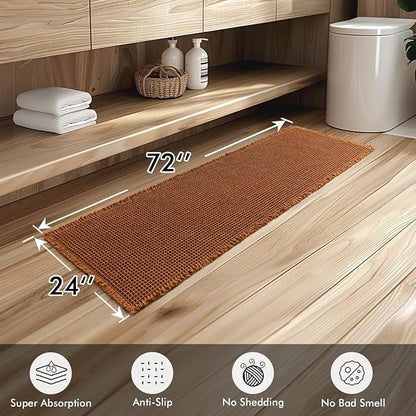 MIULEE Set of 2 Waffle Bathroom Runner Rugs Caramel 2'x6'(24"x72") | Non Slip, Super Absorbent, Washable, Ultra Soft, Boho Bath Mats for Bathroom Hallway Bedroom Laundry Room Kitchen
