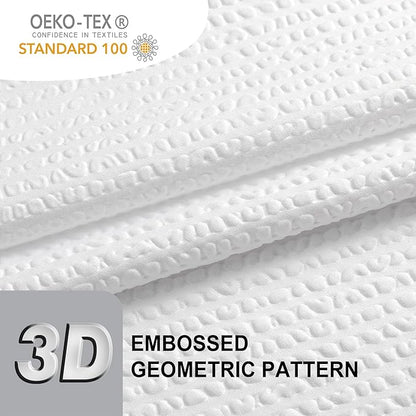 OVZME Extra Long Shower Curtain, 72x90 inch Long Embossed Textured Fabric Shower Curtains for Bathroom - Soft Cloth & Hotel Spa Luxury, Water Repellent, Machine Washable Bath Curtain, White