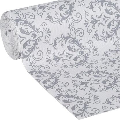 Smooth Top EasyLiner for Cabinets & Drawers - Easy to Install & Cut to Fit - Shelf Paper & Drawer Liner Non Adhesive - Non Slip Shelf Liner - 12in. x 10ft. - 6 Roll Project Pack - Gray Damask