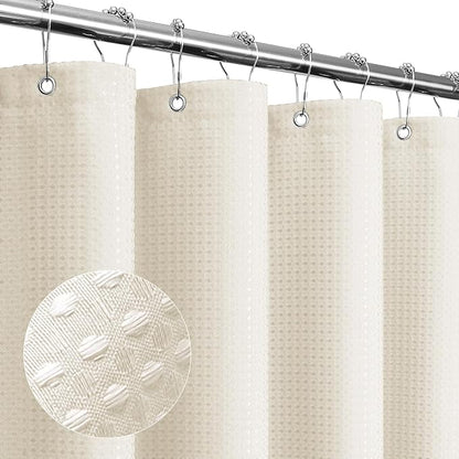 Small Stall Ivory Fabric Shower Curtain, 36 x 72 | Narrow Half Cloth-Textured Shower Curtain for Bathroom, Water Repellent, Machine Washable