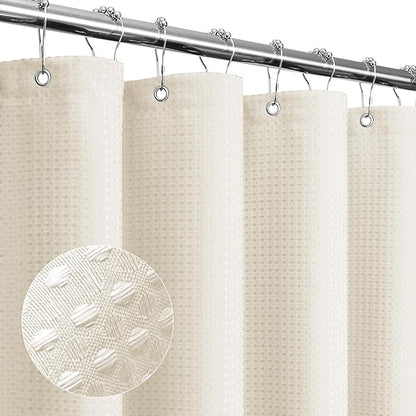 Long Ivory Fabric Shower Curtain, 72 x 78 | Tall Cloth-Textured Shower Curtain for Bathroom, Water Repellent, Machine Washable
