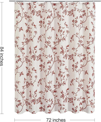 MitoVilla Extra Long Shower Curtain Set 72 x 84, Cotton Floral Cottagecore Spring Shower Curtains for Bathroom, Modern Farmhouse Country Plant Leaves Bathroom Décor