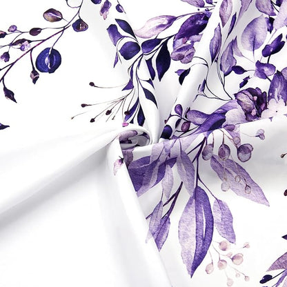 Purple Eucalyptus Shower Curtain, Watercolor Floral Print, 72x90 | Watercolor Plant Leaves Floral Print, Waterproof Fabric Bathroom Decor, Machine Washable, Rustproof Grommets