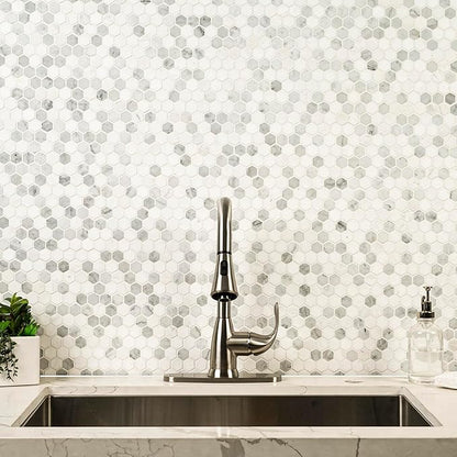 MSI Bianco Dolomite Tibi 12 in. x 12 in. Polished Marble Hexagon Wall Tile and Floor Tile for Kitchen Backsplash, Wall Tile for Bathroom, Shower Wall Tile, Mesh Mounted Mosaic Tile