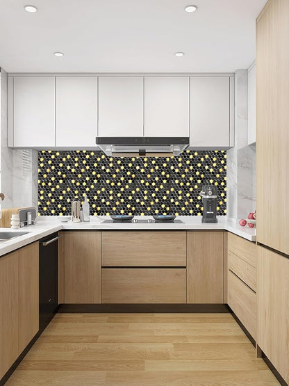 Black and Gold Backsplash Wall Tiles Hexagon Mosaic Shower Floor Tile Kitchen Bathroom Tile (Box of 5 Sheets)
