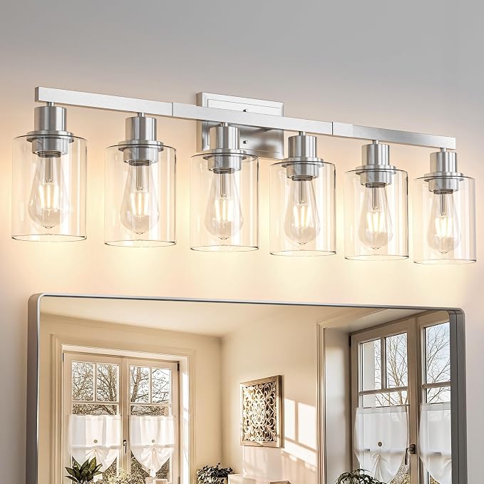 Hasipu 6-Light Bathroom Vanity Lights Over Mirror, Modern Glass Shade Vanity Light Fixture Wall Sconce, Bathroom Makeup Lighting for Kitchen Living Room Hallway Cabinet Entryway Porch