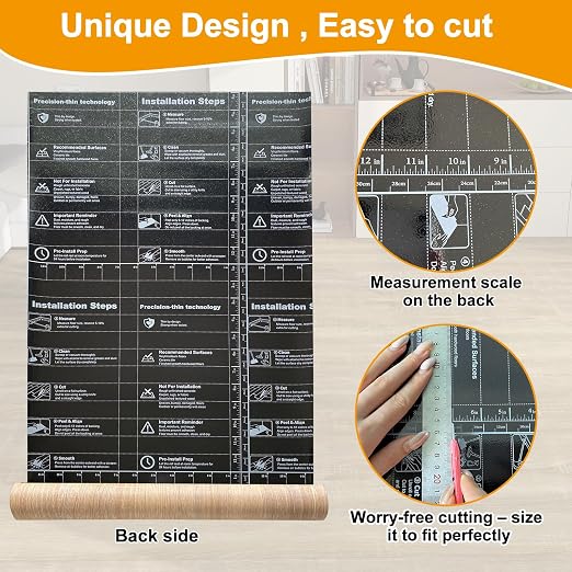 Countewol Stick Vinyl Flooring Roll, Light Oak Wood Grain Self Adhesive PVC Floor Sheet, Waterproof, Scratch Resistant & Removable Vinyl Floor Covering for Kitchen, Bedroom, RV, Apartment DIY