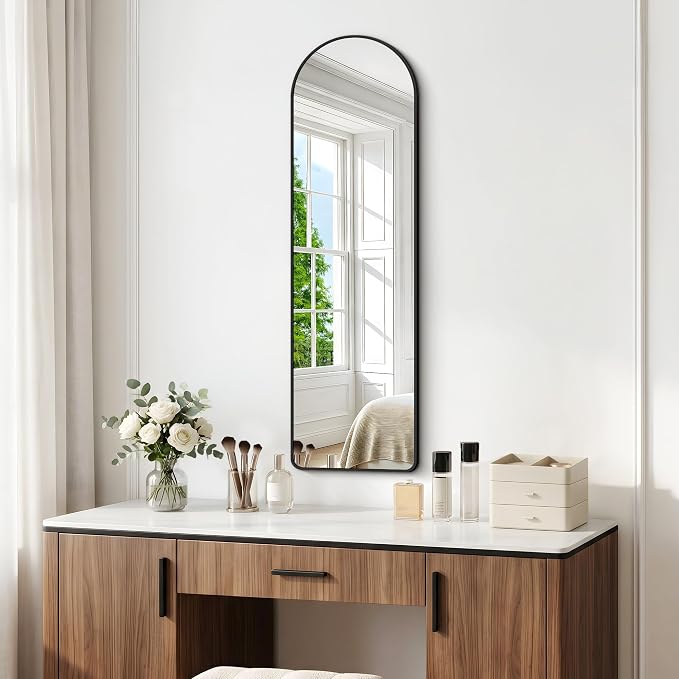 BONEWEI Arched Wall Mirror,16x48 inch Black Arched Mirror Bathroom,Vanity Mirror for Over Sink Metal Frame,Tempered Glass Arch Mirrors for Bedroom,Entryway,Living Room,Home Decor Shatter-Proof