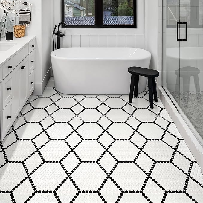 MSI White and Black 12 in.x 12 in. Hive Pattern Matte Porcelain Mosaic Tile for Kitchen Backsplash, Bathroom Wall, Shower, and Floor