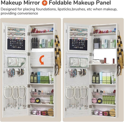 GISSAR Jewelry Mirror Armoire Wall Mount Over The Door Mirror Jewelry Cabinet Storage Mirror Organizer Lockable Full Length Door Mirror(White Oak)