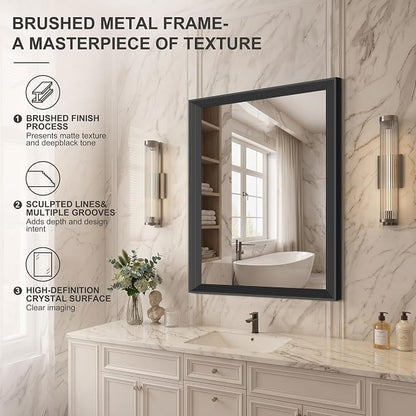 DESBING 30x36 inch Black Bathroom Mirror,Decorative Wall Mirror for Bedroom Living Room Dressing Room-Modern Rectangle Bathroom Wall Mirror,Tempered Glass, Hangs Horizontally or Vertically