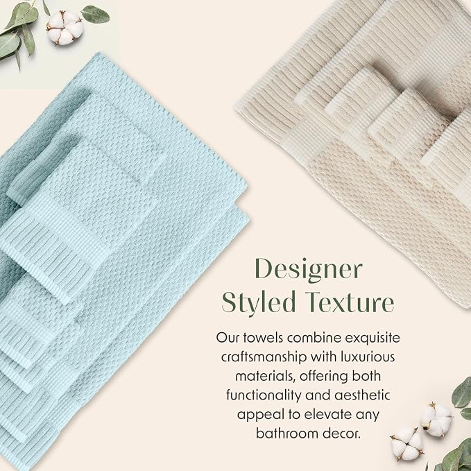 100% Cotton 6 Piece Bath Towel Set | Beige Towels | Oeko‑TEX Standard 100 | Soft & Absorbent, Quick‑Dry | Trinity Collection - Sand