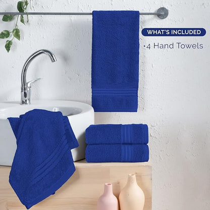 Elegant Comfort Premium Turkish Cotton 4 Pack Hand Towel Set - 16 x 28 inch, Luxurious Hotel Spa Quality 100% Turkish Cotton 4PC Hand Towel Set - Highly Absorbent - Soft Bathroom Towels, Royal Blue