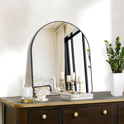 FORBATH Arched Bathroom Mirror 24x30 Inch, Black Bathroom Mirror Wall Mounted Modern Aluminum Alloy Frame Arch Mirror for Bedroom Living Room Entryway, Hanging or Leaning Against Wall