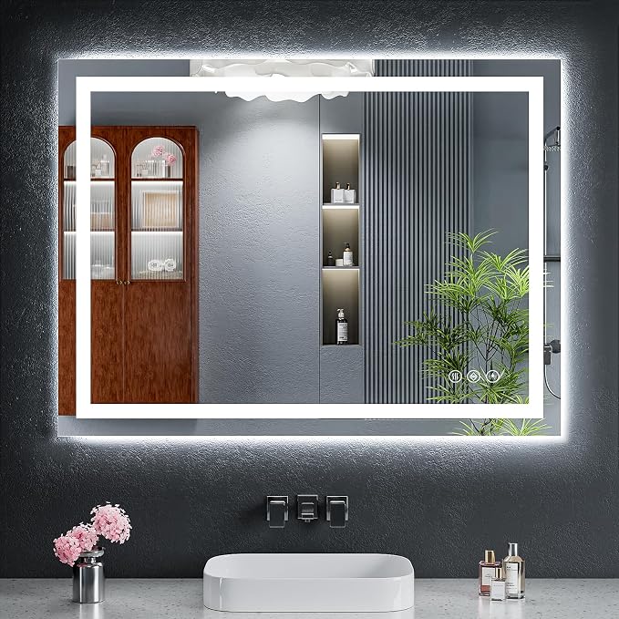32"x40" LED Bathroom Mirror with Lights, Backlit+Frontlit, Anti-Fog | CRI 95, Stepless Dimmable, 3 Colors Lighting, Shatterproof Tempered Glass, HD Reflection, Memory, (Horizontal/Vertical)