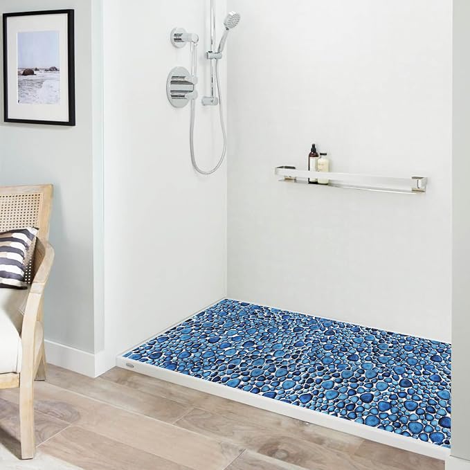 Cobalt Blue Pebble Tiles for Shower Floor Bathroom Floor Wall Mosaic Tile [Set of 5 Sheets]