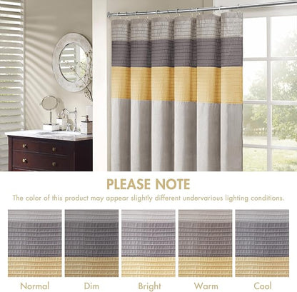 Madison Park Amherst 72 x 72 Bathroom Shower Curtain, Faux Silk, Yellow | Modern Classic, Light Sheen, Pieced, Striped, Microfiber, Machine Washable, OEKO-TEX Certified, Amherst