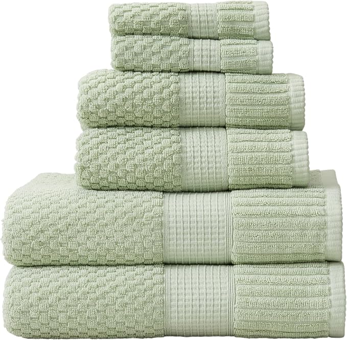 100% Cotton 6 Piece Bath Towel Set | Sage Towels | Oeko‑TEX Standard 100 | Soft & Absorbent, Quick‑Dry | Trinity Collection - Sage Green