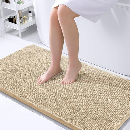 OLANLY Bathroom Runner Rugs 40x24, Extra Soft Absorbent Chenille Bath Rugs | Beige, Quick-Drying Rubber Backing, Machine Washable Long Bath Mat for Bathroom Floor, Tub and Shower, Home Decor Accessories