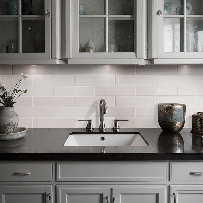 M S International Renzo Dove Glossy Ceramic Subway Tile for Bathroom, Kitchen Backsplash, Accent Wall, and Shower