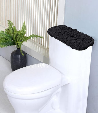 Home Weavers Bell Flower Toilet Tank Lid Cover – 10"x22", 100% Cotton, Tufted, Soft & Absorbent, Non-Slip, Machine Washable Bathroom Décor, Black