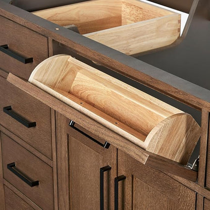 ARIEL Hepburn 48-inch Bathroom Vanity Base Cabinet,Solid Wood, 2 Soft Closing Doors, 9 Dovetail Drawers, Brown Oak