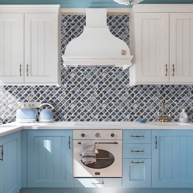 STICKGOO Arabesque Peel and Stick Backsplash, 12”X12” Backsplash Tile for Kitchen Peel and Stick, Self Adhesive Wall Tile Stick on Tiles (Thicker Design, Faux Blue Agate)