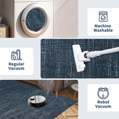Garvee Kitchen Runner Rugs Non Skid Washable 2x6 Rugs for Entryway, Navy | Modern Solid Color Non Shedding Stain Resistant Neutral Low Pile Soft Foldable Rug for Bathroom Hallway Bedroom