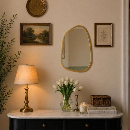 PERFNIQUE Irregular Wall Mirror Asymmetrical Mirror, 16''x12'' Small Gold Mirror for Bathroom Bedroom Living Room Entryway, Decorative Modern Wall Decor, Wall Mounted (Gold, 16''x12'')
