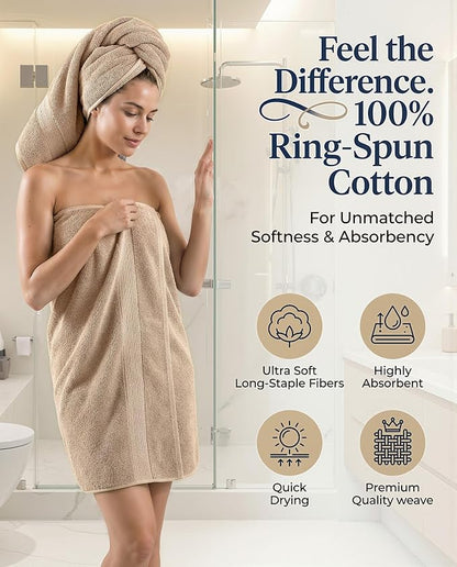LANE LINEN Towel Set Quick Dry 100% Cotton 24 Piece Soft Absorbent - Beige | Towels And Washcloths - Ring-Spun Durability, Terry Weave Comfort, Soft & Long-Lasting, Easy-Care