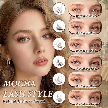 B&Q Brown Lash Clusters, Mocha C Curl Natural Look, 144 Pcs | Brown lash clusters C curl 8-16mm, soft natural look, versatile for all hair colors, DIY daily wear work wedding party travel