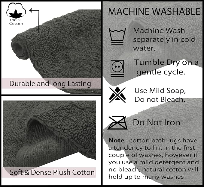 Home Weavers Radiant Collection 100% Cotton Bathroom Rugs Set, Bathroom Décor, Washable Rug, Extra Soft and Absorbent Bath Rug, Kitchen Mat, Bath Mat Set, Bath Floor Mat Non Slip, 30" Round, Gray