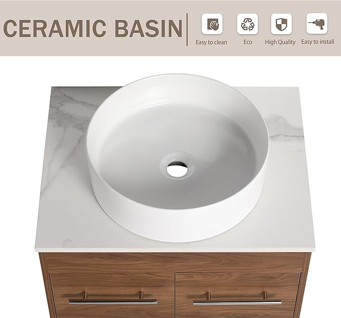 60" Bathroom Vanity with Ceramic Vessel Sink, 60 Inch Freestanding Double Sink Bathroom Vanity Combo, Brown Modern Floor Stand Cabinet Set (BRE400, 60 * 18)