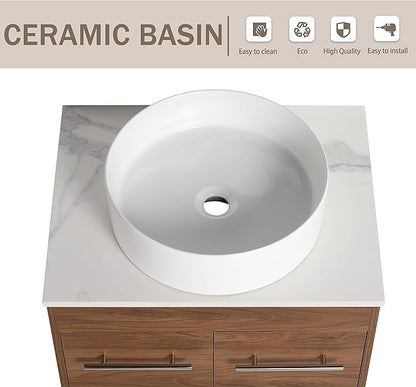 60" Bathroom Vanity with Ceramic Vessel Sink, 60 Inch Freestanding Double Sink Bathroom Vanity Combo, Brown Modern Floor Stand Cabinet Set (BRE400, 60 * 18)