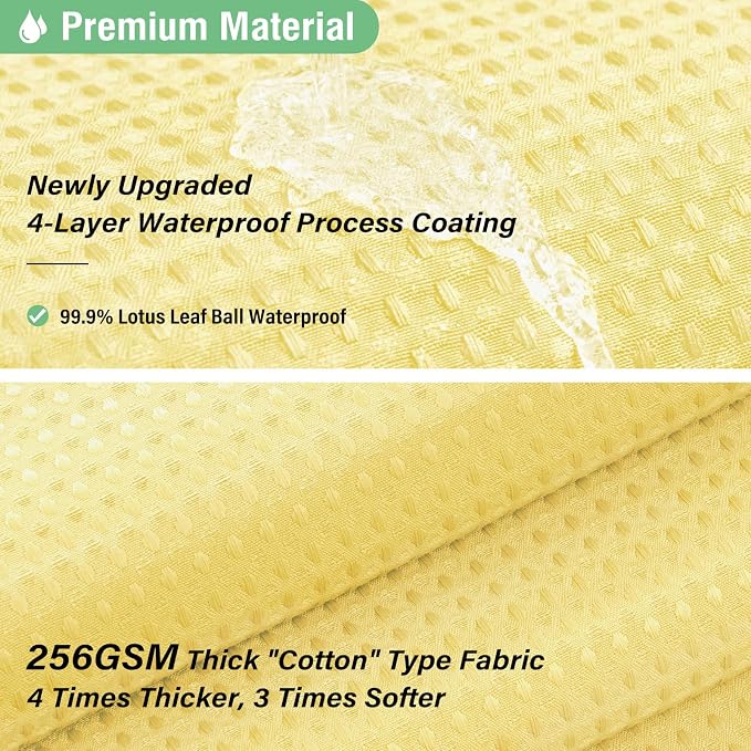 Long Waffle Shower Curtain 256 GSM Heavy Fabric 72x78 Yellow | 78 Inch Long, Thick Cloth, Weighted Hem, Water Repellent, Tall Hotel Luxury Polyester Shower Curtains for Bathroom 12 Hooks