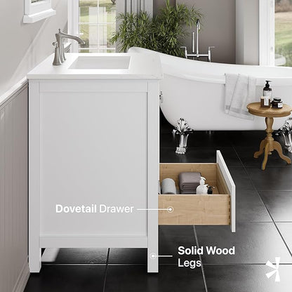 Eviva Britney 24 in. White Single Sink Bath Vanity with Carrara Quartz Top and Undermount Porcelain Sink