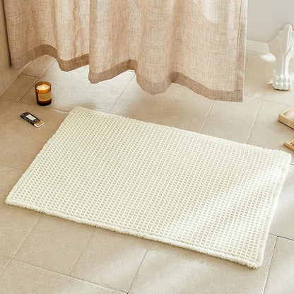 TYUU Cream White Waffle Bath Mat, Boho Bathroom Rugs Non Slip, 36x24 | Super Absorbent Quick Dry Bath Rug, Non-Slip Backing, Soft Waffle Washable Farmhouse Bathroom Mats, Tub, Shower & Home Decor