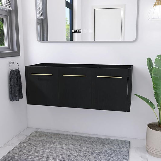 48 Inch Floating Bathroom Vanity,48" Bathroom Vanity Without Sink,Modern Vanity Cabinet,Black Wall Mounted Cabinet(Sink Basin Not Included)