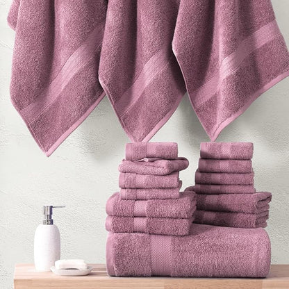 LANE LINEN Bath Towel Set Absorbent Quick Dry 100% Cotton - Wishful Mauve | Cotton Bath Towel Set - OEKO-TEX Certified, Ring-Spun Durability, Terry Weave Comfort, Hotel-Style Look