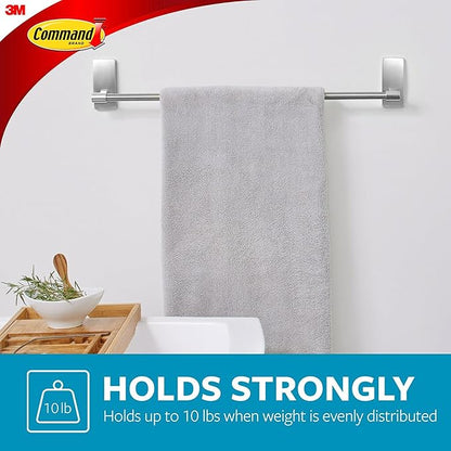Command Bath Satin Nickel Towel Bar with Water Resistant Command Strips, Bathroom Organizer, 24 in Bar Length Holds up to 10 lbs